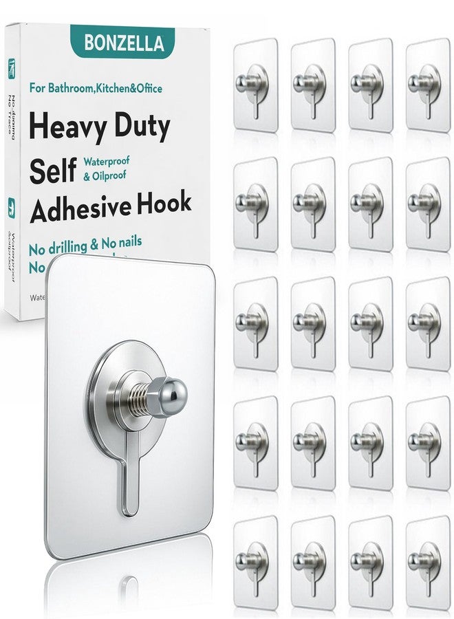 BONZELLA 20 Pcs Heavy Duty Self Adhesive Screw Wall Hooks for Hanging,Stainless Steel Wall Hooks Sticker for Kitchen Bathroom & Home Use,Transparent Nail Free Sticky Wall Hook Without Drilling (20) - Image 1